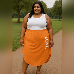 Women Bold & Bright Plus Size "LOVE" Asymmetrical Orange Skirt
